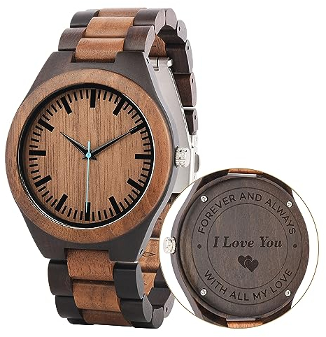 LMWOOD Personalisierte hölzerne Armbanduhr für Männer hölzerne Uhr für Papa Ehemann Jubiläum Geburtstag Vatertag