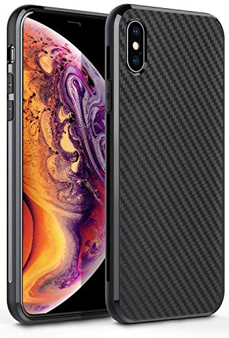 AVANA Hülle für iPhone XS, iPhone X Schutzhülle Flexibles Slim Case Schwarz Bumper Schutz Handyhülle Silikon TPU Kratzfest Kohlefaser Cover Carbon Optik