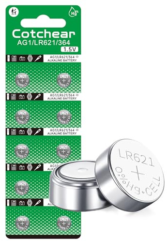Cotchear 10pcs AG1 Battery LR621 364 Watch Battery 1.55V 364 SR621SW LR621 621 LR60 CX60 Alkaline Button Cell Batteries for Watch Toys Remote