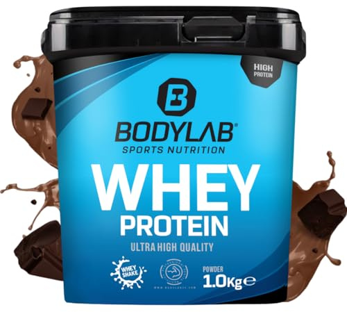 Bodylab24 Whey Protein Pulver, Double Chocolate, 1kg | Bis zu 24 g Protein pro Portion, hochwertiges Molkenprotein, perfekt löslich, ideal für Protein Shakes rund ums Training