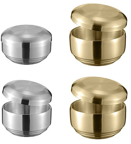UPTALY 4er-Set Schüsseln aus lebensmittelechtem Edelstahl 18/10 mit Deckel, dicke Müslischüssel mit Untertasse, doppelwandige isolierte gedämpfte Suppenschüsseln, koreanische Kimchi-Geschirrschüssel
