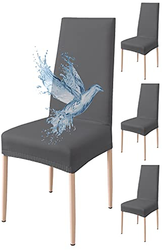 Poligino Fundas Sillas de Comedor Pack 4 Impermeable, Fundas para Sillas Elástica, Suave y Confortable, Gris Oscuro