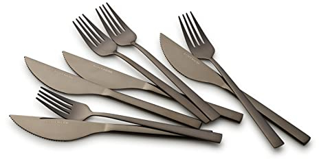 ECHTWERK Set de couverts à pizza, Set de pizzas, Couverts à steak, Couverts 8 pièces pour 4 personnes, Black-Edition, EW-PK-2208S