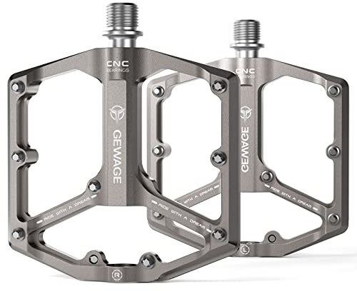 Road/Mountain Bike Pedals - 3 Bearings Bicycle Pedals - 9/16” CNC Machined Flat Pedals with Removable Anti-Skid Nails (Titanium)