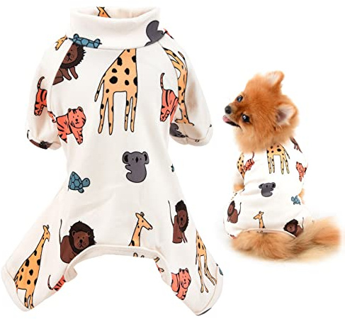 SMALLLEE_LUCKY_STORE Cartoon Dog Pyjamas for Small Dogs, Tigers Print, XL | Soft Fleece, Full-Body Fit, Indoor Sleep/Lounging, Hair Control, Chihuahua, Yorkie, Small Breed, Warm Puppy Jumpsuit