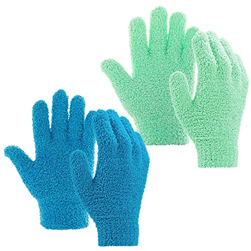 2 Paare Mikrofaser Staubhandschuhe Auto Abstauben Reinigungshandschuh Waschbar Korallenvlies Handschuhe für Küchen Haus Jalousien Lampen Möbel und schwer zugängliche Ecklücken