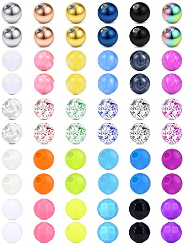 Rajnard Piercing Palla 14G 8mm Sfere di Ricambio per Piercing All'ombelico Teton Lingua Industrial Septum Piercing Gioielli Sfera Luminosa Donne Uomini 60Pcs Colori Misti Set 3