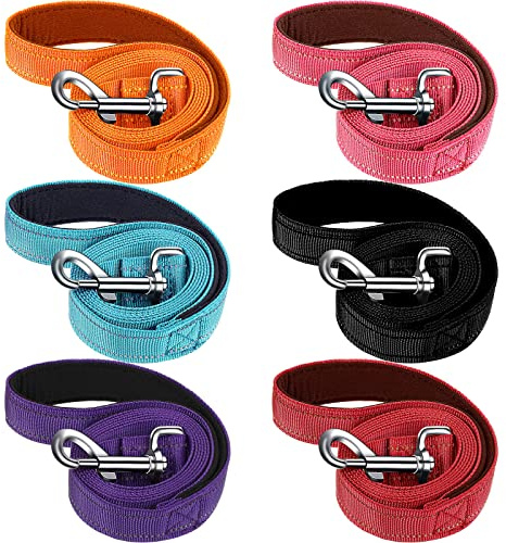 Perthlin 6 Pieces Dog Leash Bulk for Medium and Large Dog, Heavy Duty Nylon Pack Dogs Leashes Padded Handle Double Sided Reflective Puppy Collar for Walking, Training, 5 Feet(Classic)