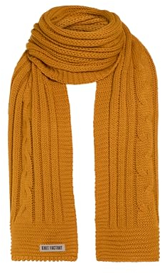 KNIT FACTORY - Elin Schal - Großer Strickschal für Damen und Herren - Bequemer Schal mit Wolle - Hochwertige Qualität - Ocker