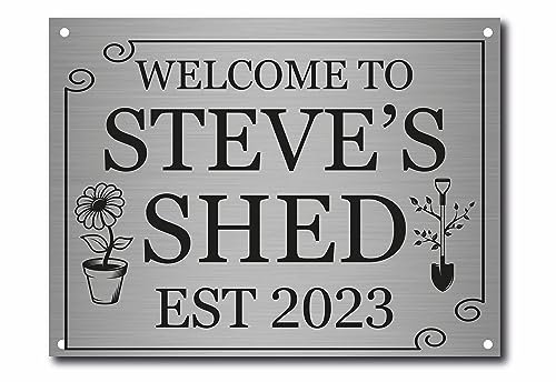 Personalised Indoor/Outdoor Silver Garden Shed Sign Metal Plaque Gifts, A5 20 X 15 CM