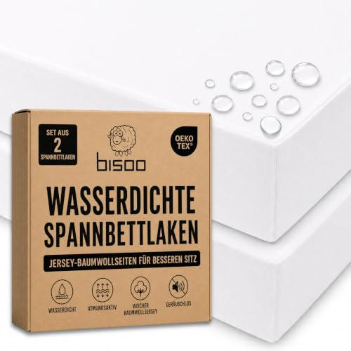 Bisoo Zauberlaken Spannbettlaken Wasserdicht 50x100 2 Weiß für Beistellbett | Laken und Matratzenschoner in einem Stück, Ersparnis, Wasserdicht, Atmungsaktiv, Geräuschlos, Baumwoll-Jersey Oeko-Tex