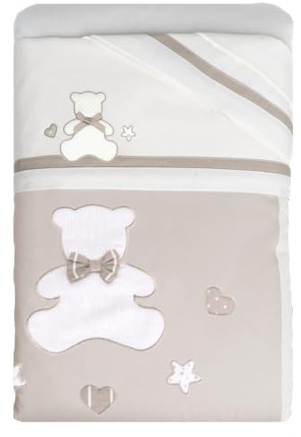 Set Corredo Letto Piumone Lenzuolo Federa Lettino Neonato Trapunta Culla Bambino Sfoderabile Anallergico Traspirante Antiacaro Antisoffoco Antiallergico (LETTINO, Serie “Tato” Tortora)