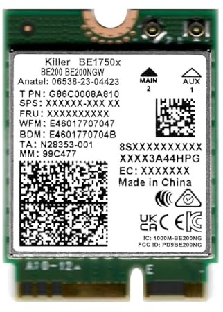 WiFi 7 Killer Series for Intel BE1750x Upgraded BE200 Wi-Fi 7 Card | Gaming WiFi Adapter | M.2 PCIe WiFi Card | 5.8 Gbps 320MHz 4K QAM | Supports Bluetooth 5.4 & Intel PC with Windows 10/11