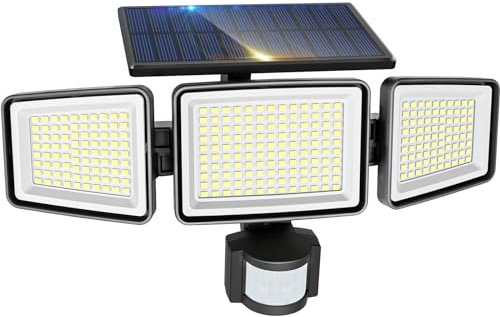 nipify Solar Lights Outdoor, 302 LED Solar Lights Outdoor Motion Sensor PIR IP65 Waterproof Solar Flood Lights for Garage Front Door Wall Driveway