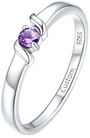 Supcare Ring Silber 925 Damen mit Stein Silberring Eheringe mit 12 Geburtsstein Ring Gravur Text Trauringe Namenring Hochzeitsringe Antragsring Personalisiert Modeschmuck für Freundin