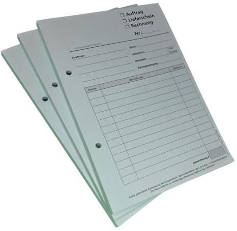 Block Kombiformular für Kleinunternehmen,Auftrag - Lieferschein - Rechnung DIN A5, 2-fach selbstdurchschreibend,2x50 Blatt weiß/grün - (23741) (10)