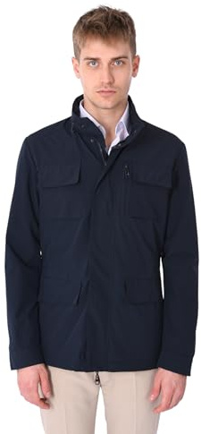 Ciabalù Giacca Primaverile Uomo con Tasconi Sahariana Uomo Leggera elegante Slim Fit (IT, Testo, XXL, Regular, Regular, Blu)