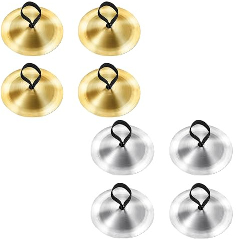 WUMUZAI Finger-Becken für Bauchtanz, 5,3 cm Mini-Handbecken, Musikinstrument-Symbol, Messing-Fingerfinger, für Erwachsene, Tänzer, Abendparty, Gold und Silber, 8 Stück