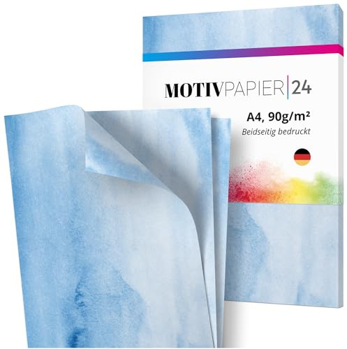 Einladungskarten Manufaktur Hamburg 60 Blatt Briefpapier Set beidseitig bedruckt Motivpapier Papier A4 Druckerpapier 90g/m² Marmoriert blau edel Vintage Aquarell Look