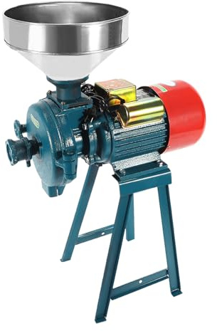 220V Elektrisch Weizen Getreidemühle Trockenkorn Mühle,für Getreide Mais Futter,Trockenkorn Mühle Getreide Schleifmaschine Fräs-und Mahlmaschine mit Edelstahl Trichter (Blau)