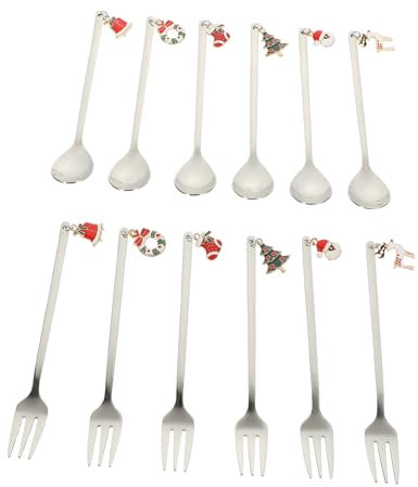 TOPBATHY 12 Stücke Weihnachten Dessert Löffel Set Silber Edelstahl Besteck Vielseitig für Party Home Hotel
