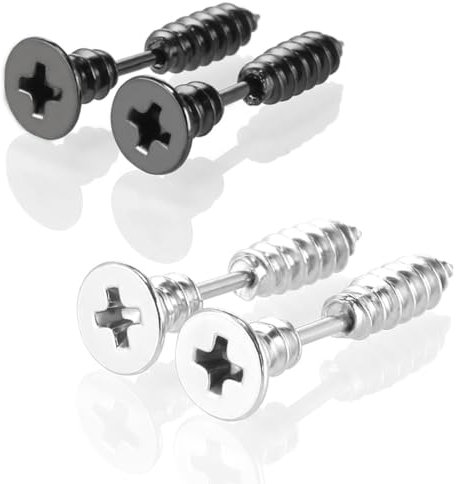 EIHI 4 Stück Frauen Männer Punk Edelstahl Schraube Ohrstecker Ohrringe Schmuck Silber & Schwarz