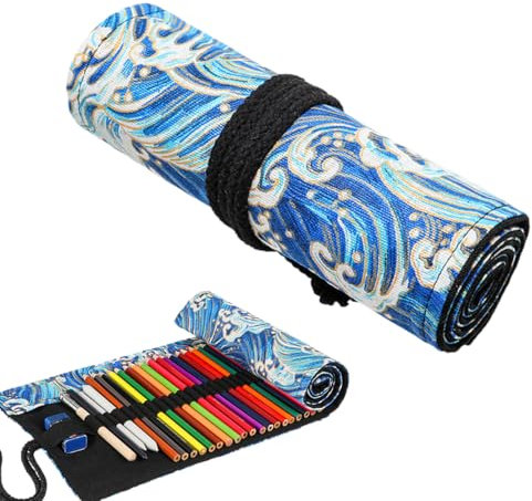 BOPRKTM 72 Löcher Leinwand Stifterolle Roll Leinwand Stifterolle Pencil Wrap Roll up Holder Rollmäppchen Leinwand Bleistift Wrap Stifterolle Rollmäppchen Stifte Mäppchen Rolle für Künstler Schule Büro