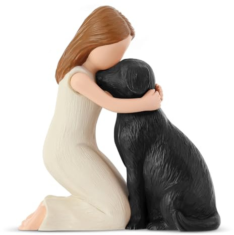 Carracci Love My Black Dog Figuren Statuen, Mädchen Schwarzer Hund Engel Freundschaft Gedenkgeschenke für Hundemama, handgefertigte und handbemalte Figuren für Hundeliebhaber