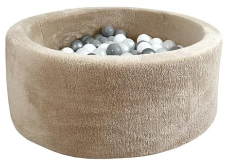Monio for Kids - Beige Plüsch Trockener Ballpool mit 200 Bällen 30x90 cm Baby Bällebad Spielpool weiche Ränder Abnehmbarer Bezug waschbar sicherer Spielplatz für Kleinkinder