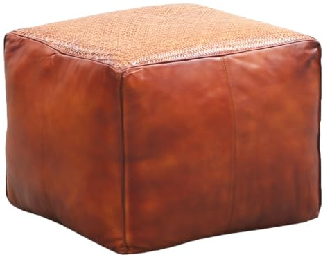 Vintage Sitzpouf Griffit modern Sitzkissen aus Leder in Braun 45 cm