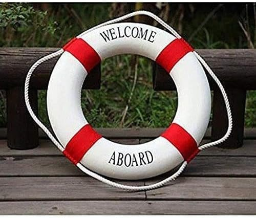 Amlhy Decorative Welcome Aboard Nautical Lifebuoy Ring Wall Hanging Home Decoration - Red