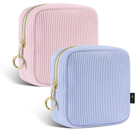 2 Stück Tampon Aufbewahrung, Binden Aufbewahrung Menstruation Perioden Tasche mit Reißverschluss, Mini Damenbinde Aufbewahrungstasche für Stilleinlagen, Geschenke für Mädchen(Rosa&Blau)