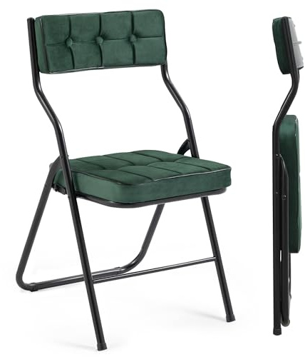 Villeston Polsterte Klappstühle 2er Set, Grün | Klappbarer Esszimmerstuhl mit Kissen, Tragbar und Vormontiert, Zusätzliche Sitzgelegenheit für Gäste, Küche, Büro, Hochzeit