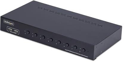 StarTech 8-Port DisplayPort 1.2 KVM, 4K 60Hz, 1HE Rack, Halterung, Hotkey | USB 2.0 Hub, Audio 3, 5mm, Taste/Hotkey, für 19-Zoll Serverschrank, betriebssystemunabhängig
