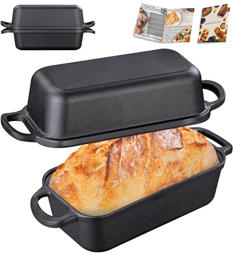 GRMImosa 2 in 1 Cast Iron Bread Loaf Pan with Lid, Loaf Pans for Baking Bread 9x5 Inch, Even Heat Distribution for Meatloaf, Homemade Bread