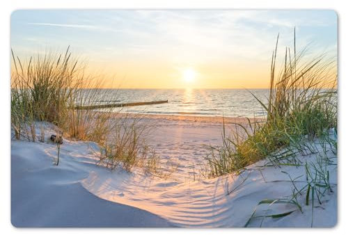 KitchenYeah© Dessous de Plat Set de 6 45x30 cm Set de Table Plastique Rigide Vinyl Antidérapant Original Coloré Plates Plage - Soleil - Dune - Herbe - Sable - Horizon