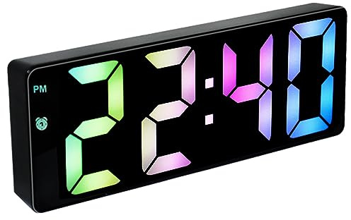 Carreuty LED Digitaler Wecker, Nachttischuhr mit Tischuhr Digitaler Typ-C/Batteriebetrieben, Buntes LED, Helligkeit und Stimme Regelbar, Snooze 12/24HR Datum/Zeit/Temperatur, für Schlafzimmer Büro