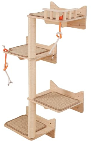 MIUZMORE árbol para Gatos de Pared – Conjunto de 7 estantes y Plataformas con Postes rascadores de sisal, Muebles montados en Pared para Gatos Grandes de Interior, salvaspacio