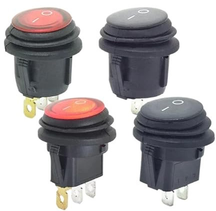 Interrupteur à bascule rond étanche 12 V 220 V, LED rouge, vert, bleu, jaune, 10 A, 125 V CA, 6 A, 250 V CA, interrupteur marche/arrêt(Yellow,ON-OFF_NO LIGHT)