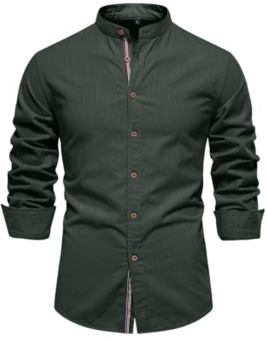 Slim Fit Hemd Herren Langarm, Button Down Herren Hemden Modische mit Stehkragen Herrenhemden Einfarbig Bequem Freizeithemd Lässig Faltenfrei Herrenhemd Shirts Oberhemden für Alltag