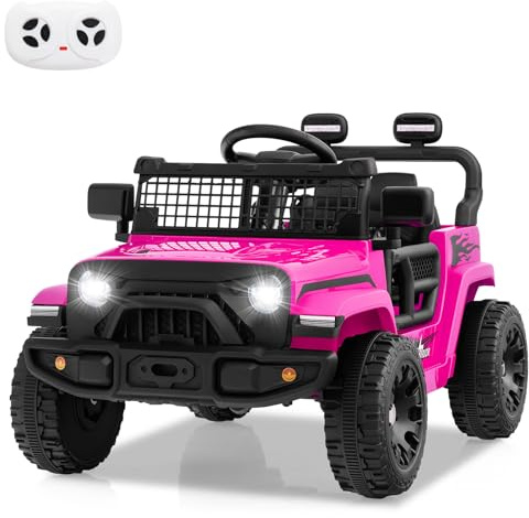 COSTWAY 12V Macchina elettrcia per Bambini, Auto con Telecomando 3 Velocità Luci LED Musica, Doppi Motori, Veicolo Elettrico per Bambini 3+ Anni, Carico 30 kg (Rosa)