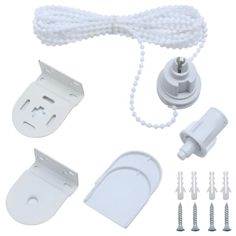 32mm Roller Blind Bracket Kit - Complete Replacement Set with Beaded Chain & Screws - Universal Fit for Most Roller Blinds - DIY Repair Solution for Windows & Curtains (White)