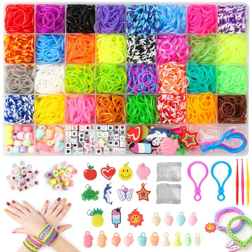 HooySprs 3000+Loom Bänder Set, 40 Rastern Loom, 32 farbigen Gummibändern | Loom Bänder enthalten Perlen, Haken, Anhänger, S-Karabiner und weiteres Zubehör–geeignet als Geschenk für Mädchen und Jungen.