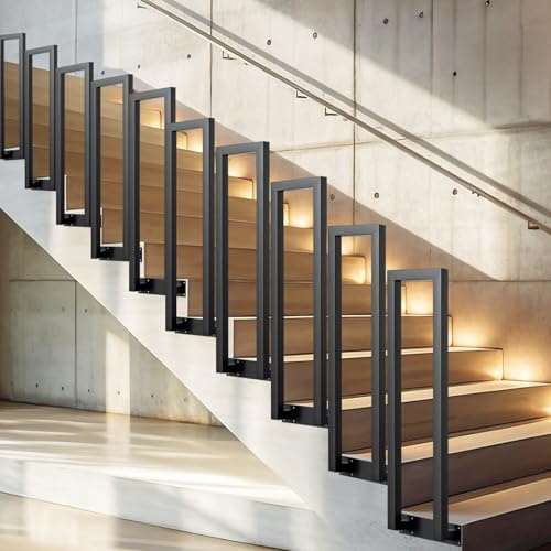 Vkechh Treppengeländer Innen und Außn 95cm U-förmiger Schwarz, Metall Handlauf Geländer Treppe für Villen, Balkone, Flure, Wohnungen, Breite 20 cm, Seitliche Montage