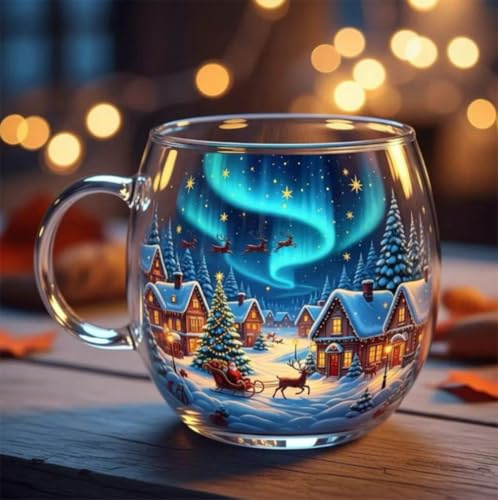 ARSBORUI Weihnachtstasse 300ml Süße Weihnachten Gläser mit Griff Weihnachtsgeschenke für Frauen und Männer Christmas Painted Mugs mit Schneeflocken Reindeer Weihnachtsbaum Motive (A)