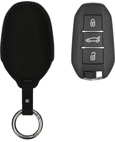 kwmobile Kunstleder Autoschlüssel Cover kompatibel mit Peugeot Citroen 3-Tasten Smartkey Autoschlüssel (nur Keyless Go) Hülle - Schutzhülle mit Matte-Finish und Schlüsselring - Schwarz matt