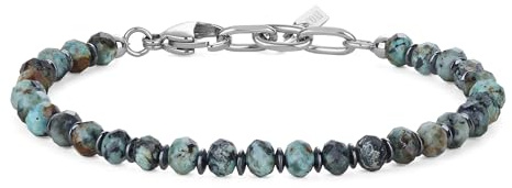 COAI Herrarmband med naturstenspärlor och hematitskivor, fasetterade halvädelstenar armband för män, 19+3cm, Sten, Turkos