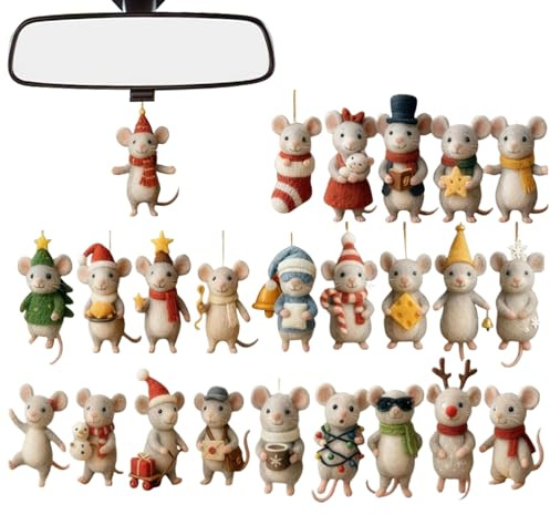 Qkbuza Calendrier De L Avent - 2D Plat En Acrylique À Thème Animal | Ornements de Souris Poupées pour 24 Jours - Pour Cadeau De Fête Saison Des Fêtes Maison Fête Arbres Amateurs Amis Famille