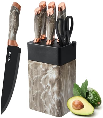 micocali Kitchen Knife Set, Stainless Steel Kitchen Knives with Block.6 Piece Knife Set with Chef, Paring, Utility, Carving, Bread.