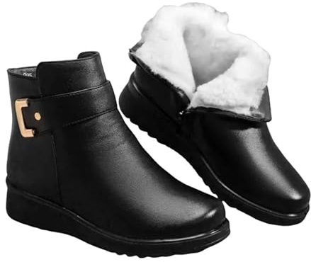 Qgtxf Stivali Donna Nero Cuneo Tacco Caviglia Stivali in Pelle Solida Caldi con Fodera Scarpe Impermeabili Casual(37 EU)